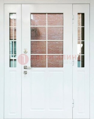 Белая стальная дверь со стеклом и фрамугами ДС-27 в Долгопрудном