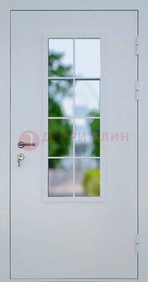 Белая железная дверь порошок со стеклом ДС-31 в Долгопрудном
