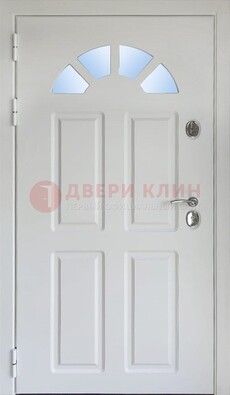 Белая стальная дверь МДФ со стеклом для дома ДС-37 в Голицино