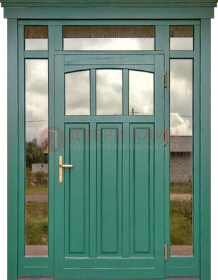 Зеленая металлическая дверь МДФ со стеклом ДС-43 в Долгопрудном