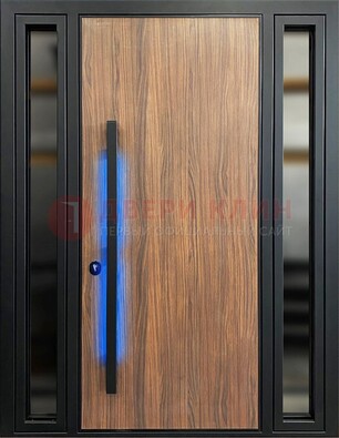 Коричневая металлическая дверь со стеклом ДС-69 в Долгопрудном