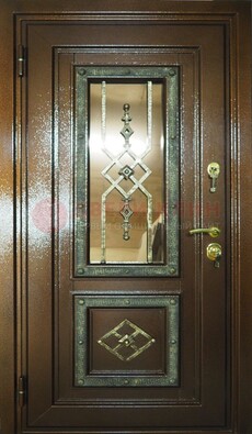 Теплая входная дверь со стеклом и ковкой разноцветной ДСК-13 в Кирове