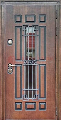 Входная железная дверь винорит со стеклом и ковкой ДСК-183 в Долгопрудном