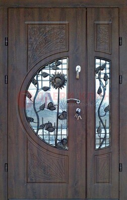 Входная дверь стекло с ковкой и резьбой ДСК-202 в Долгопрудном