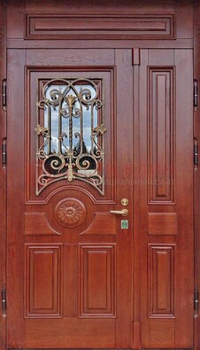 Филенчатая железная дверь со стеклом и ковкой ДСК-204 в Туле