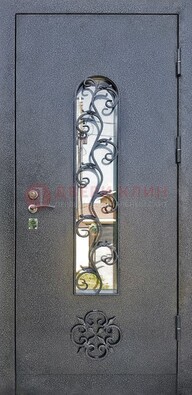 Темная стальная дверь Порошок со стеклом и ковкой ДСК-217 в Долгопрудном