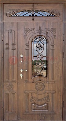Распашная стальная дверь Винорит со стеклом и ковкой ДСК-232 в Долгопрудном