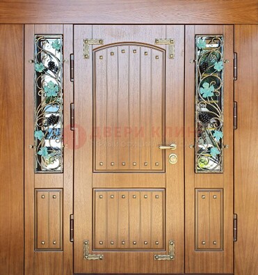 Железная дверь Винорит со стеклом и ковкой лозы ДСК-236 в Долгопрудном