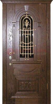 Железная дверь со стеклом и ковкой в классическом стиле ДСК-23 в Долгопрудном