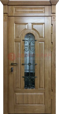 Металлическая дверь массив со стеклом и ковкой для дома ДСК-246 в Долгопрудном