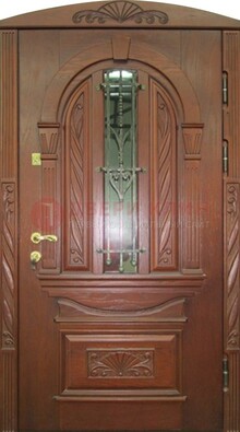 Узорная железная дверь массив со стеклом и ковкой ДСК-247 в Долгопрудном