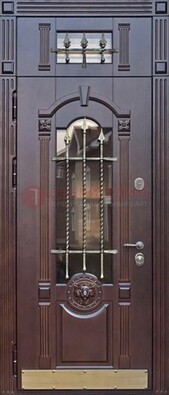 Металлическая дверь массив со стеклом и ковкой с фрамугой ДСК-249 в Долгопрудном