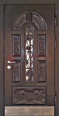Металлическая дверь Винорит со стеклом и ковкой для коттеджа ДСК-255 в Кашире