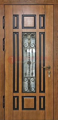 Двухцветная железная дверь Винорит со стеклом и ковкой ДСК-264 в Долгопрудном