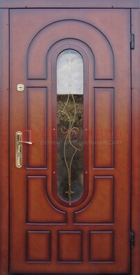 Яркая металлическая дверь Винорит со стеклом и ковкой ДСК-268 в Долгопрудном