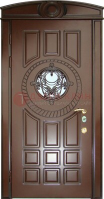 Шоколадная металлическая дверь Винорит со стеклом и ковкой ДСК-269 в Долгопрудном