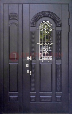 Входная дверь Винорит со стеклом и ковкой с узором ДСК-270 в Долгопрудном