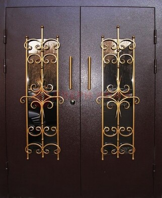 Металлическая дверь с ковкой и остеклением ДСК-49 в Долгопрудном