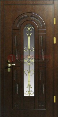 Дизайнерская металлическая дверь со стеклом и ковкой ДСК-50 в Долгопрудном