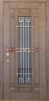 Стандартная железная дверь со стеклом темным и ковкой ДСК-5 в Долгопрудном