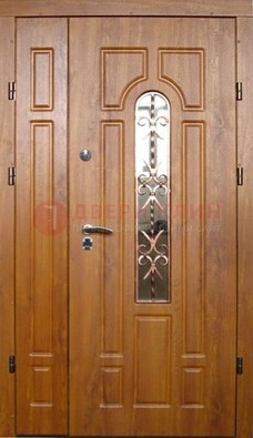 Стальная дверь со стеклом и цветной ковкой ДСК-78 для панельного дома в Долгопрудном