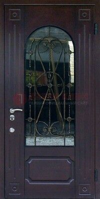 Стальная дверь со стеклом и ковкой ДСК-80 в загородный дом в Пензе