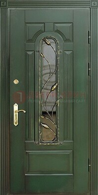 Железная дверь со стеклом и ковкой ДСК-9 для офиса в Йошкар-Оле