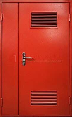 Красная железная техническая дверь с вентиляционными решетками ДТ-4 в Долгопрудном