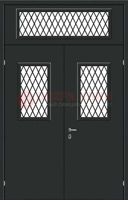 Черная железная тамбурная дверь с декоративными вставками ДТМ-16 в Долгопрудном