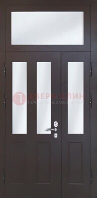 Черная тамбурная дверь со стеклянными вставками ДТМ-38 в Долгопрудном
