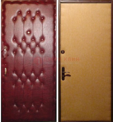 Бордовая металлическая дверь с винилискожей ДВ-1 в Долгопрудном