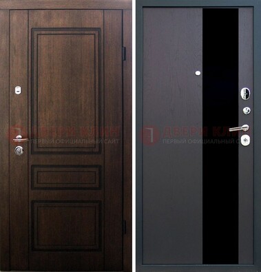 Входная дверь Итальянский орех с МДФ с черным стеклом ДМ-1199 в Долгопрудном