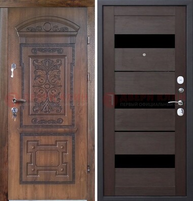 Стальная коричневая филенчатая дверь с виноритом и темной МДФ ДВТ-122 в Долгопрудном