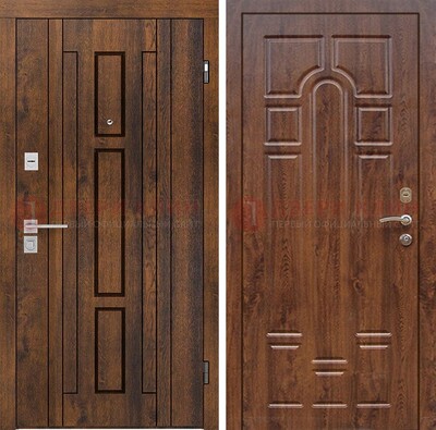 Стальная коричневая дверь с МДФ и коричневой МДФ внутри ДМ-1388 в Долгопрудном