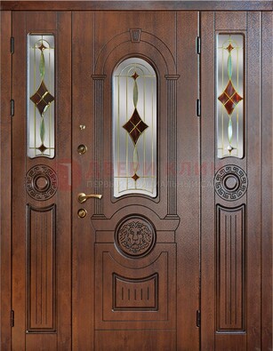 Парадная полуторная дверь с виноритом и витражом ДВТ-172 в Долгопрудном