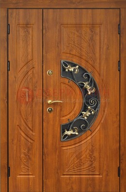 Входная дверь цвета золотой дуб с виноритом и ковкой ДВТ-176 в Туле