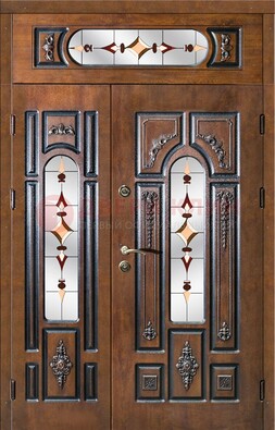 Элитная дверь цвета дуб с виноритом и витражом ДВТ-177 в Долгопрудном