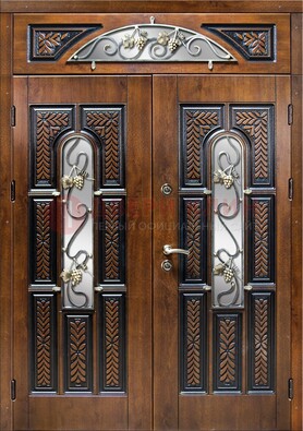Входная двухстворчатая дверь с виноритом и ковкой ДВТ-183 в Рязани