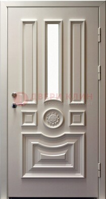 Белая уличная дверь с виноритом и стеклом ДВТ-201 в Долгопрудном