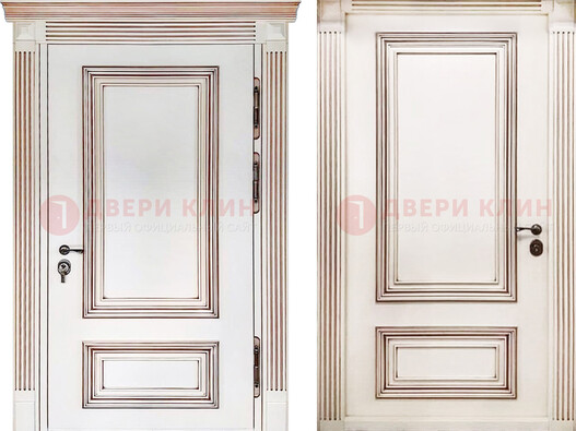 Белая металическая дверь с виноритом для дома ДВТ-239 в Долгопрудном