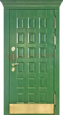 Входная зеленая дверь с виноритом для коттеджа ДВТ-249 в Долгопрудном