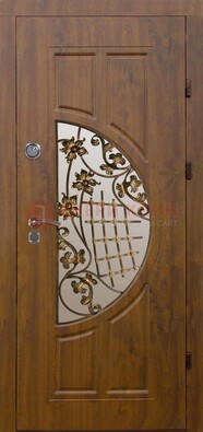 Стальная филенчатая дверь с виноритом ковкой и стеклом ДВТ-84 в Долгопрудном