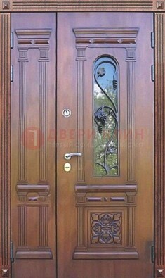 Железная коричневая филенчатая дверь с виноритом и МДФ ДВТ-85 в Долгопрудном
