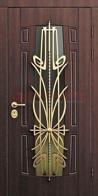 Железная темная дверь с виноритом и МДФ со стеклом ДВТ-86 в Самаре