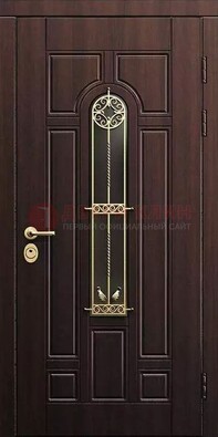 Железная коричневая дверь с виноритом и фрезерованной панелью ДВТ-93 в Красноармейске