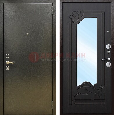Железная темная дверь c порошковым напылением и МДФ с узором и зеркалом ДЗ-111 в Долгопрудном