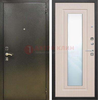 Входная темная дверь c порошковым покрытием и МДФ Белый дуб и зеркалом ДЗ-112 в Долгопрудном