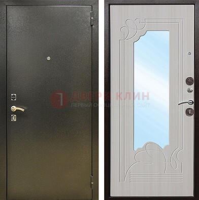 Входная темно-серая дверь c порошковым покрытием и МДФ с резьбой и зеркалом ДЗ-113 в Долгопрудном