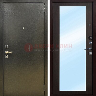 Входная темно-серая дверь c порошковым покрытием и МДФ с зеркалом ДЗ-114 в Долгопрудном