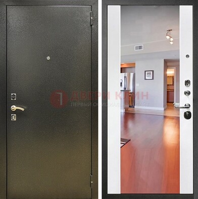 Входная темно-серая дверь c порошковым покрытием и Белой МДФ с зеркалом ДЗ-115 в Долгопрудном